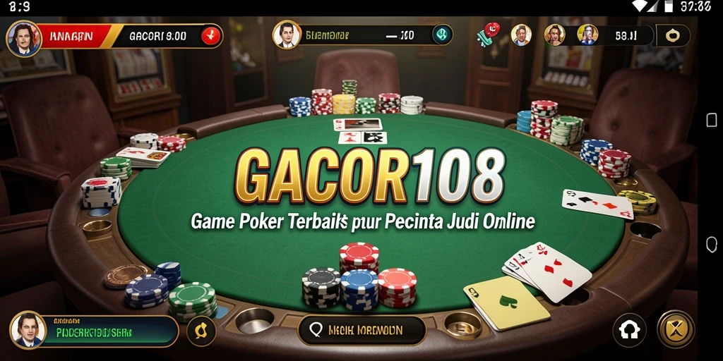 Tampilan gameplay seru GACOR108 di meja poker.