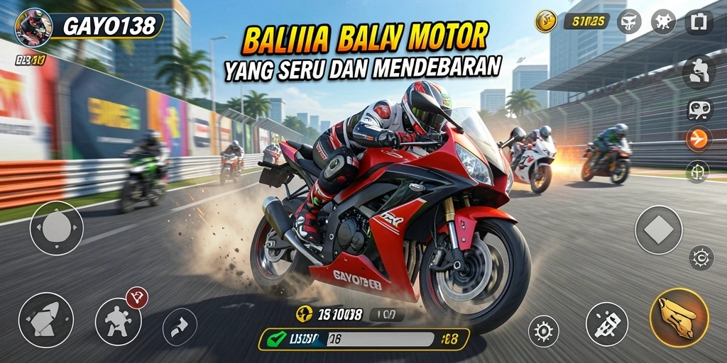 Gameplay GAYO138 yang penuh aksi pada lintasan balap motor.