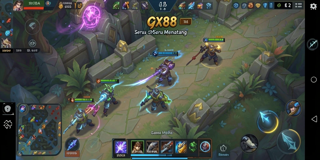 Screenshot GX88 menampilkan pertarungan seru dalam arena MOBA.