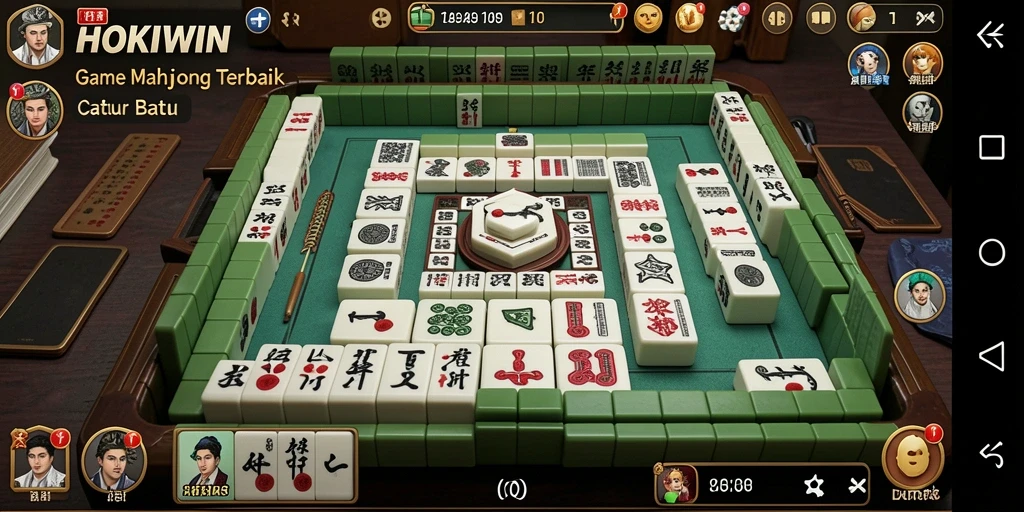 Tampilan gameplay HOKIWIN dengan batu Mahjong yang berwarna-warni.