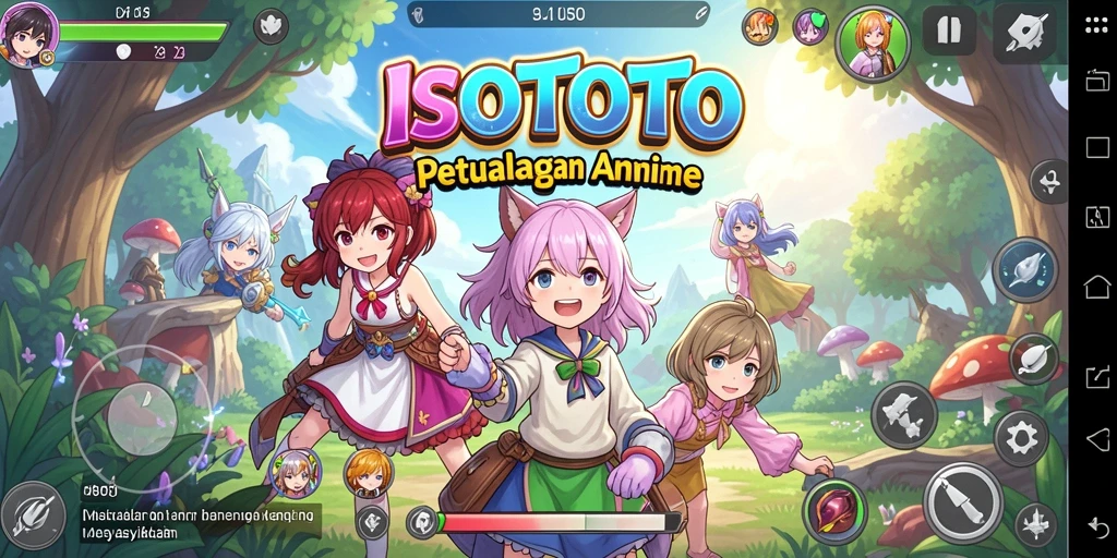 Screenshot gameplay ISOTOTO menunjukkan karakter anime yang beraksi di medan pertempuran.