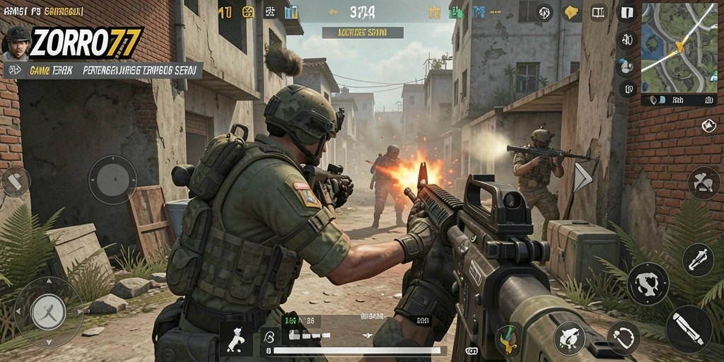 Tangkapan layar gameplay ZORO77 yang menunjukkan pertempuran intens.